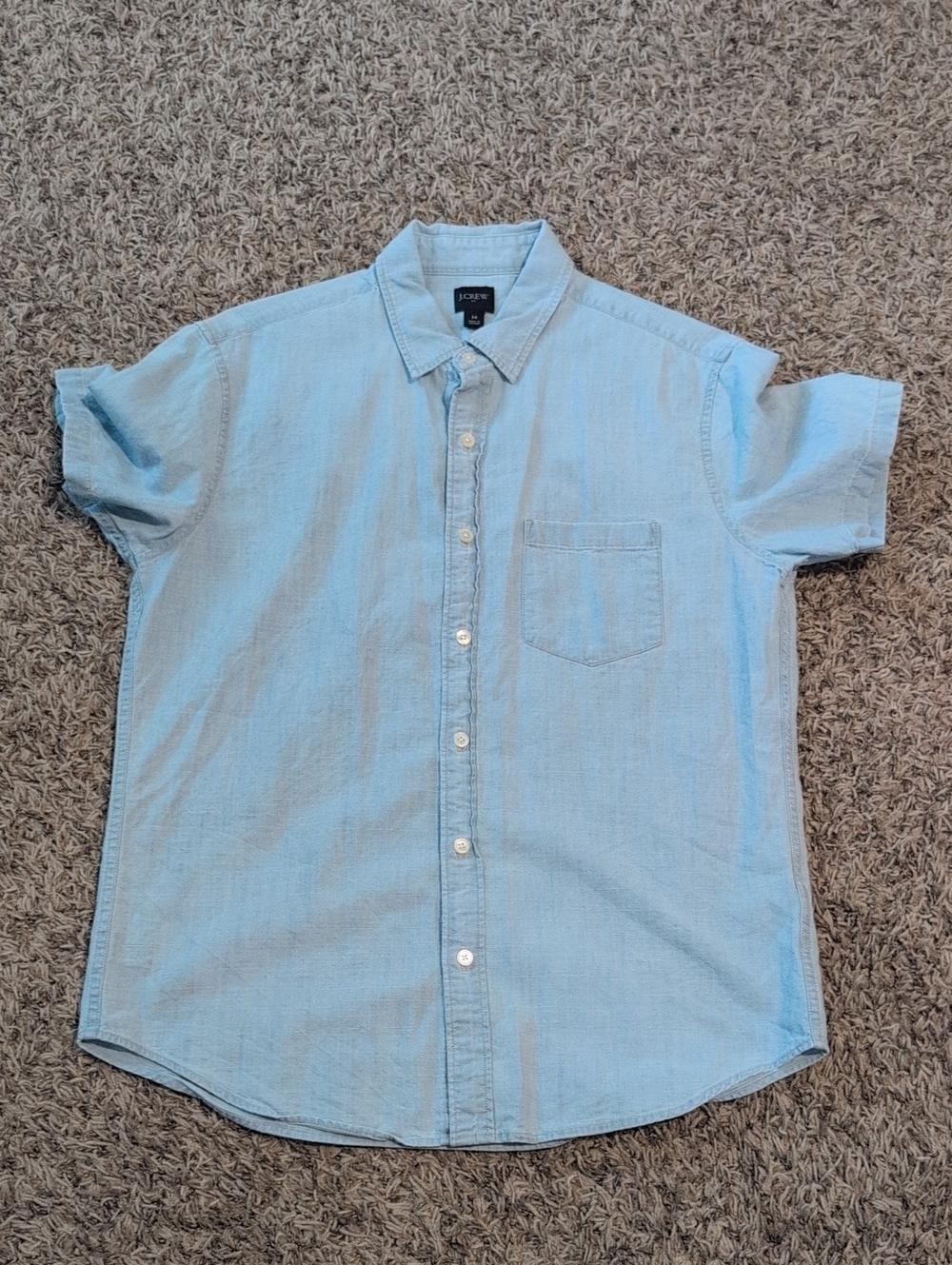 J. Crew Men’s Chambray Light Blue Short-Sleeve Button-Down Shirt - Medium